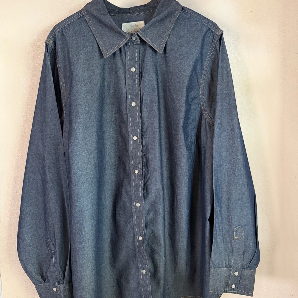Izod Women’s Dark Blue Denim Button-Down Shirt